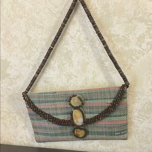 Gray and Brown Bohemian Clutch with Beaded Strap